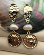 Gold Coin style White nugget pearl stud earrings,earring with white baroque Natural Pearl,SE3-121-2