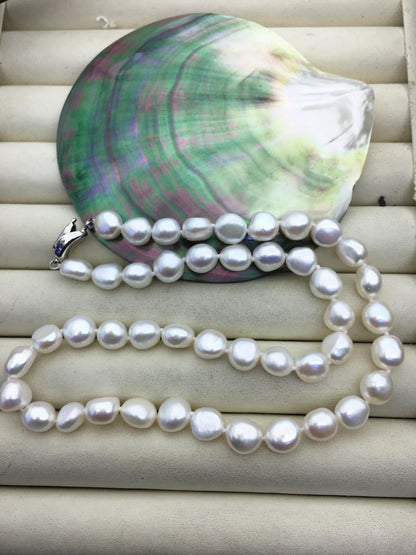 17.5'' AAA+ 8.3-9.3mm white nugget freshwater Pearl necklace,NPN1-005