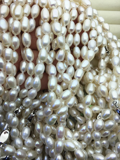 17'' AAA- 7.5-8mm white rice pearl Necklace,NPN1-006