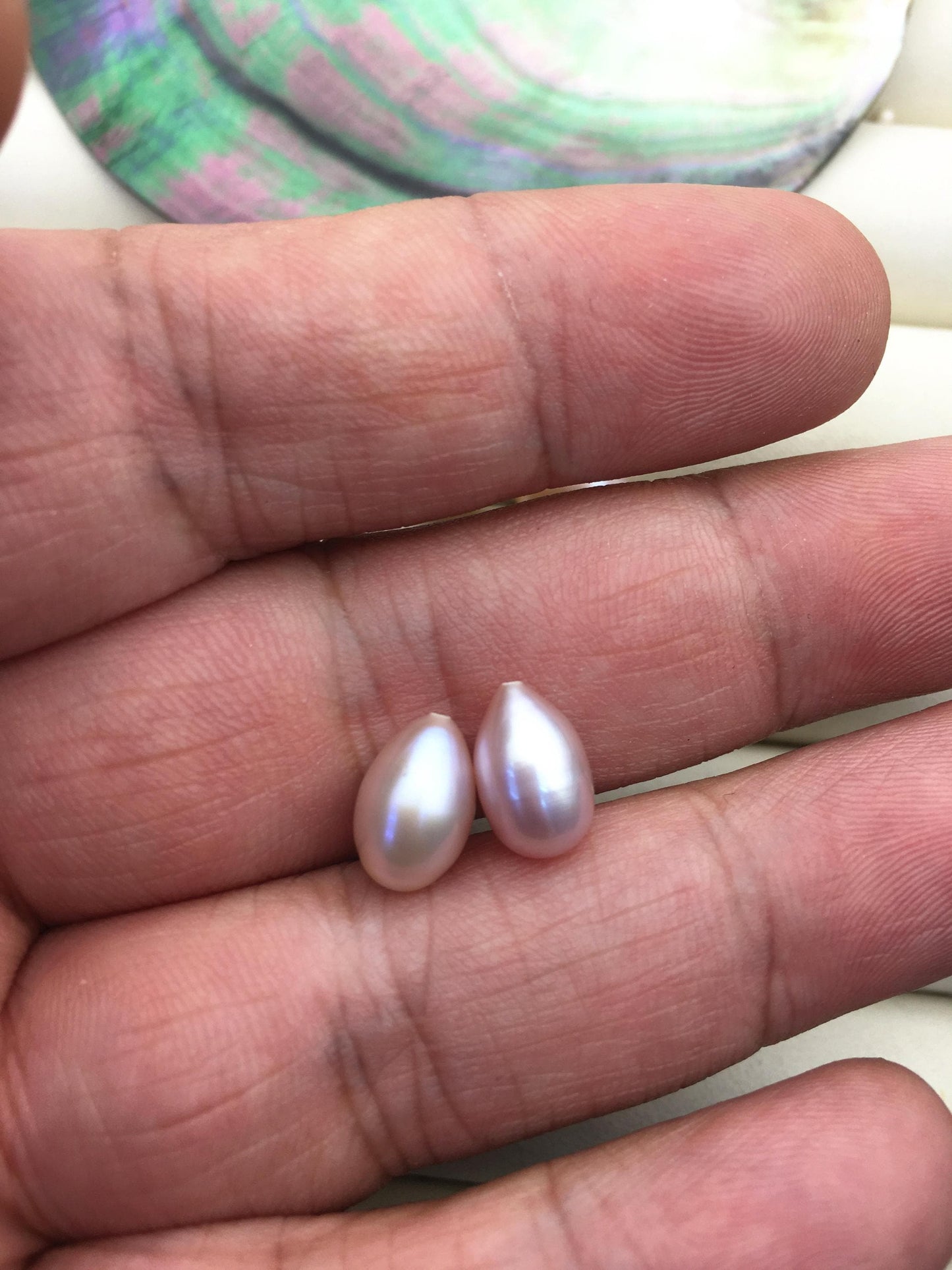 2 pairs AAA 6.8-7.3mm purple long teardrop freshwater pearls pairs,half hole,LR7-T7