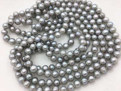34''/51''/67'' 7mm Gray near Round Freshwater Pearl Necklace,mics color,dark gray Pearl necklace,gray round pearl,NPN1-142