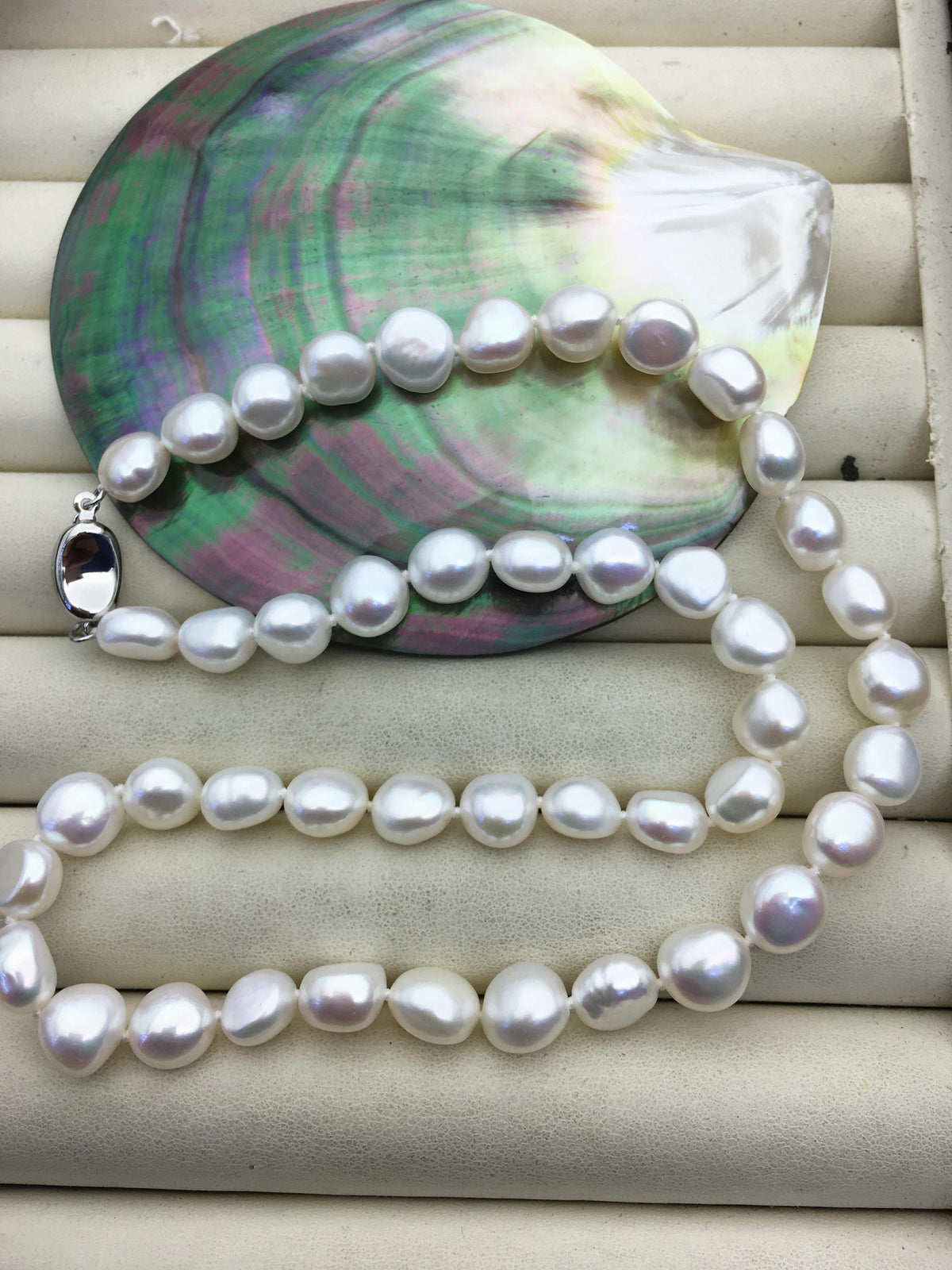 17.5'' AAA+ 8.3-9.3mm white nugget freshwater Pearl necklace,NPN1-005