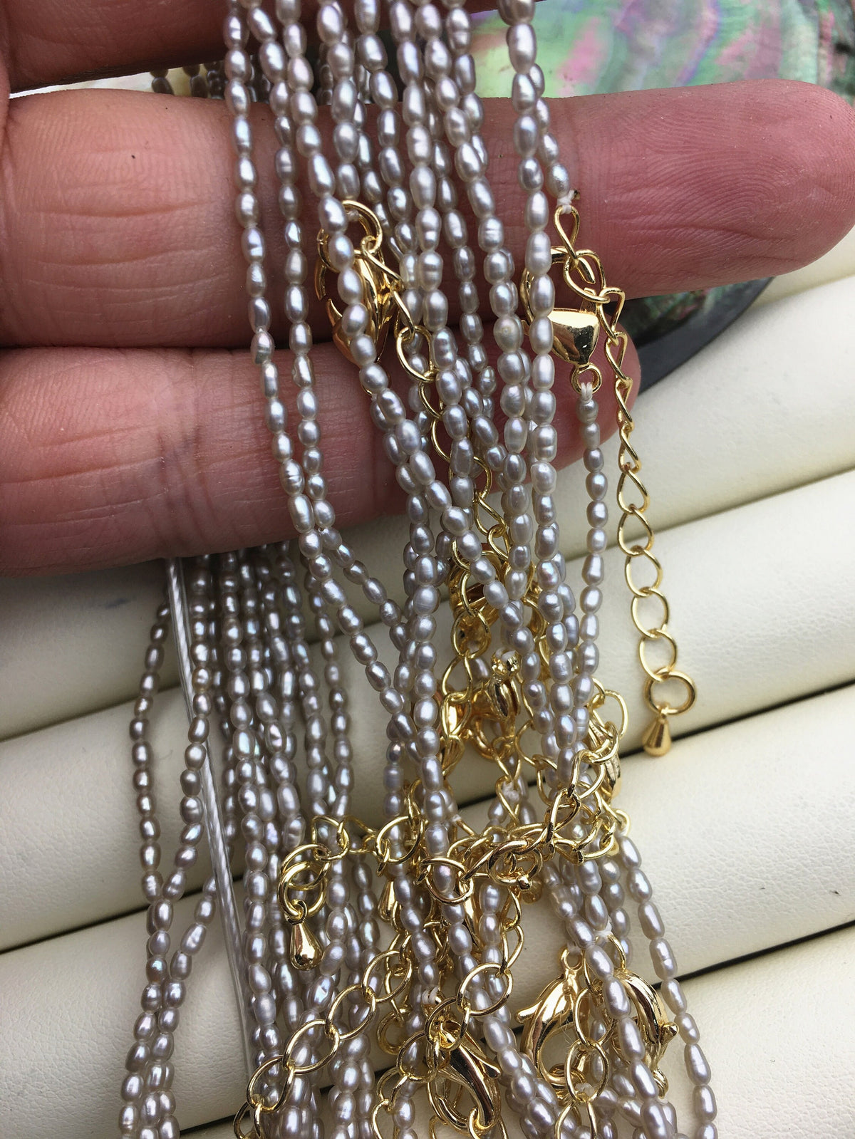 14.5+2'' AA+ 1.8-2mm tiny gray rice freshwater Pearl necklace,genuine freshwater Pearl necklace,Natural Pearl Necklace,NPN1-146