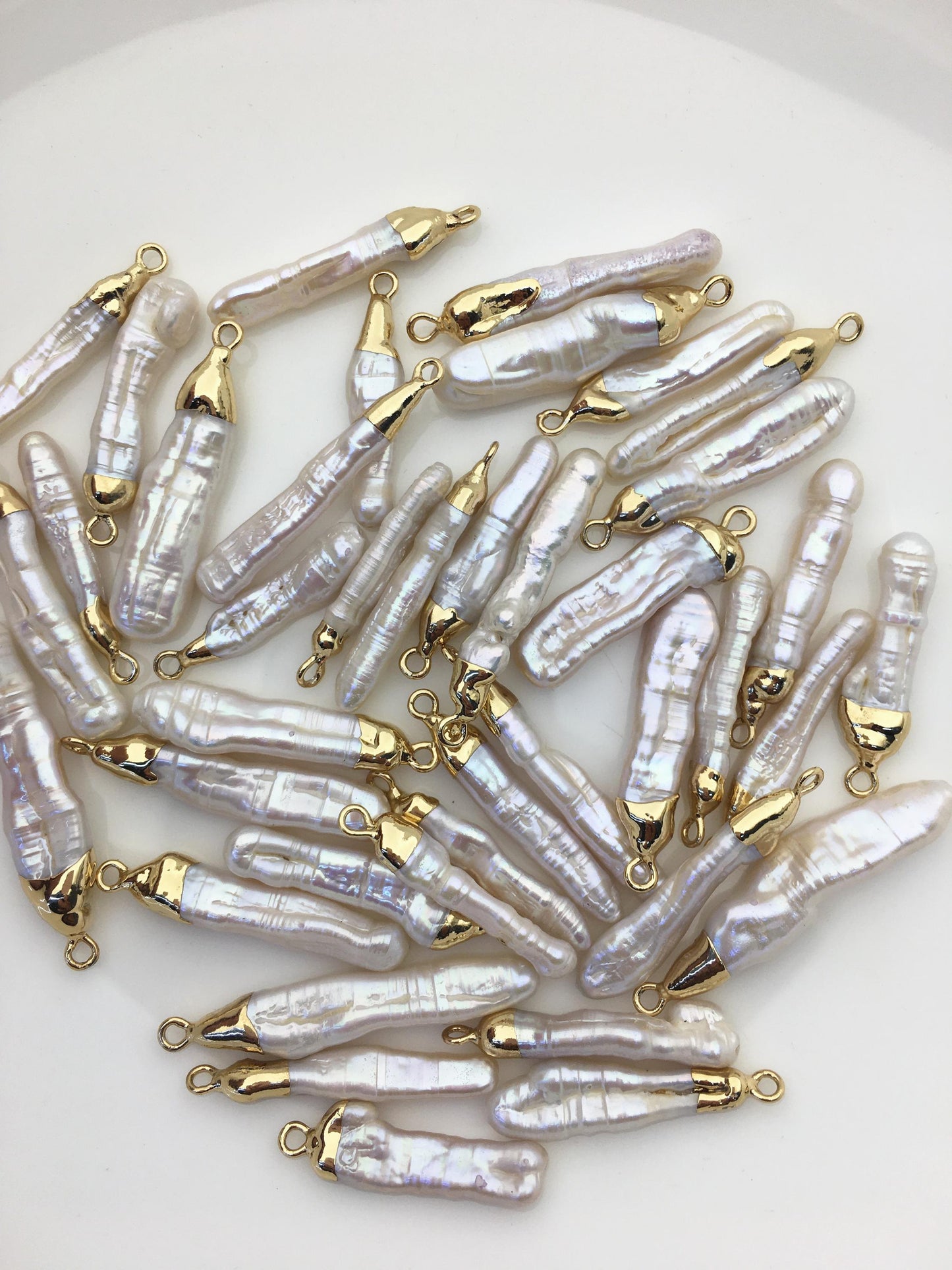 10pcs AA 5-8mm White Biwa Pearl Pendant with Gold Electroplated Edge for make Earrings bracelet necklace,EDG-019