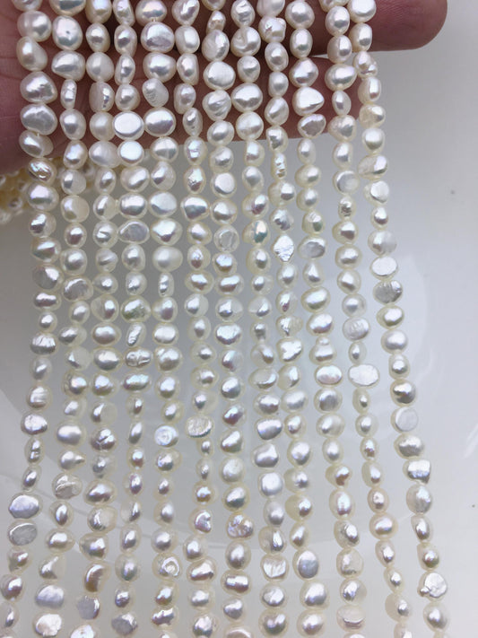 2 strands AA+ 5-5.5mm white nugget freshwater pearls,irregular nugget freshwater pearl strand,LM5-2A-3