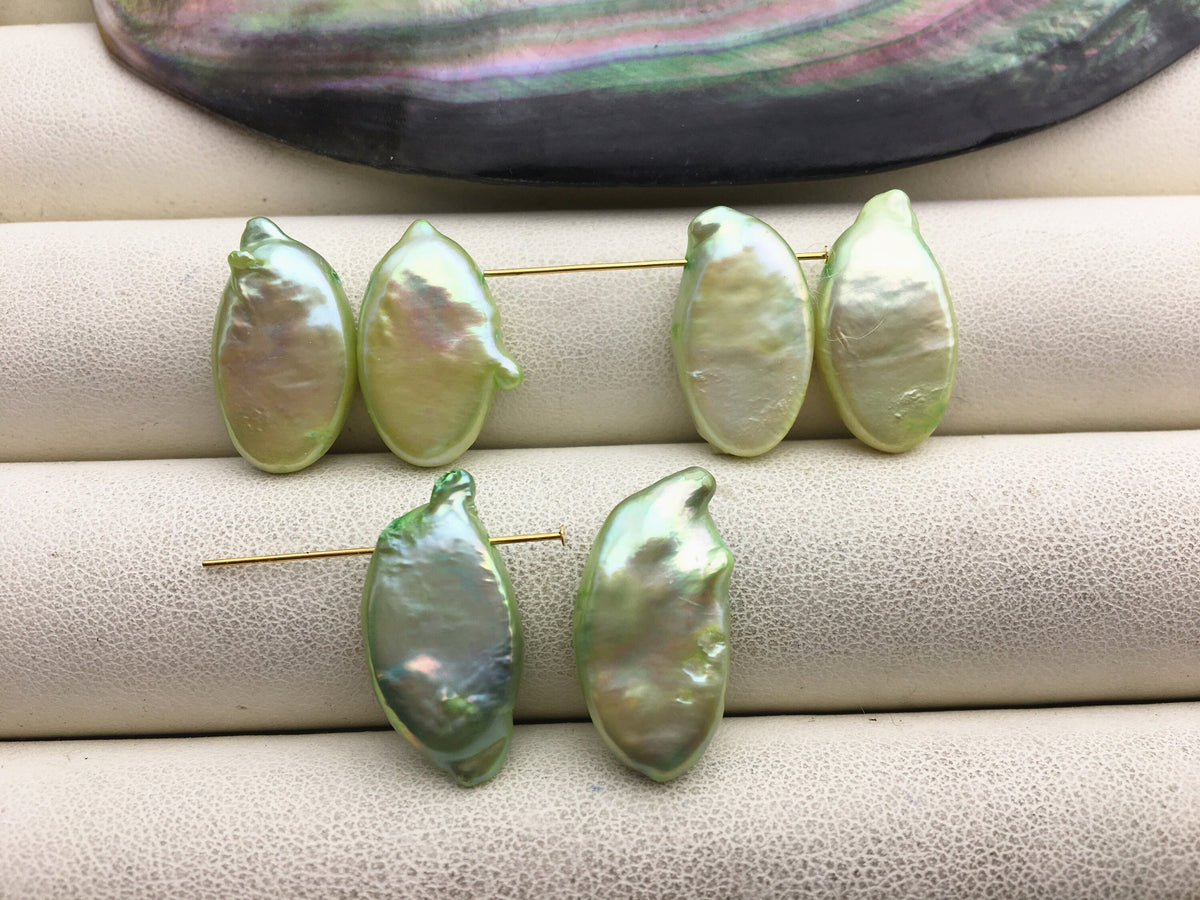2 pairs AA 10-11mm Green Ellipse Freshwater Pearl loose Beads Pair,wholesale,ZS-103-37-56