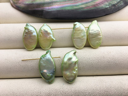 2 pairs AA 10-11mm Green Ellipse Freshwater Pearl loose Beads Pair,wholesale,ZS-103-37-56