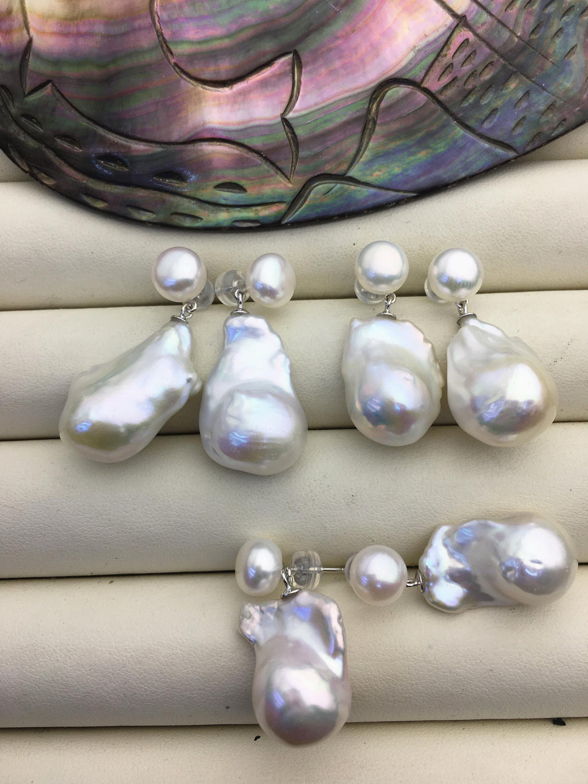 1 pair AAA 13-16mm flame ball pearl diamond stud earrings,sterling silver,earring with white baroque Natural Pearl,SE3-031-8