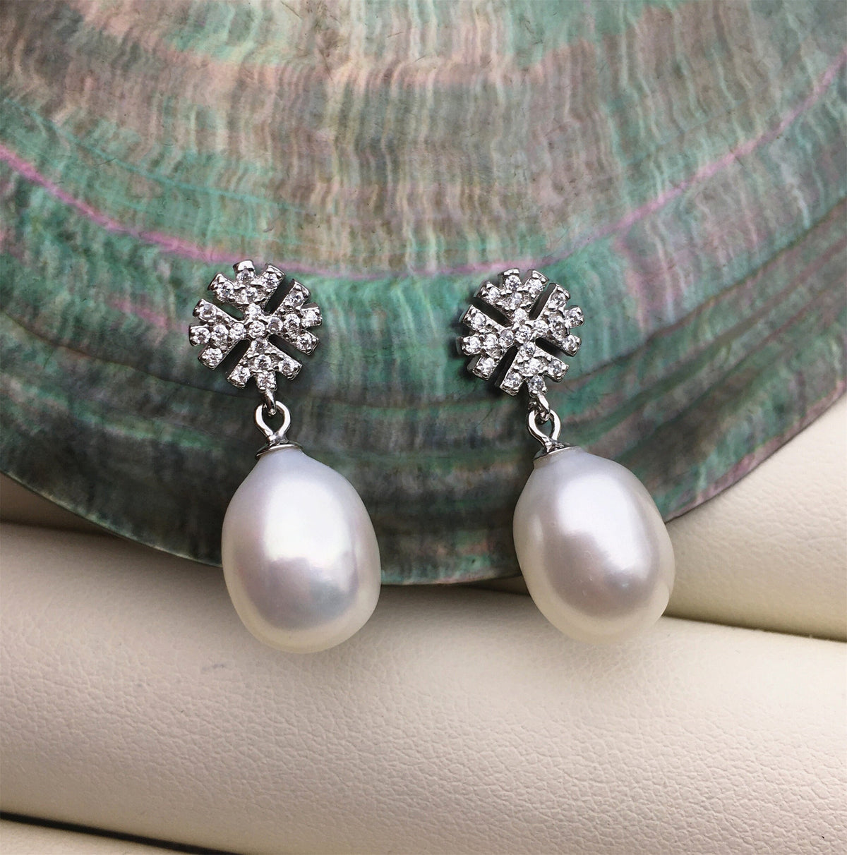 AAA 9mm Snow White rice pearl cz stud earrings,zircon S925 Sterling Sliver pearl earrings,pearl for women for girl,SE3-052