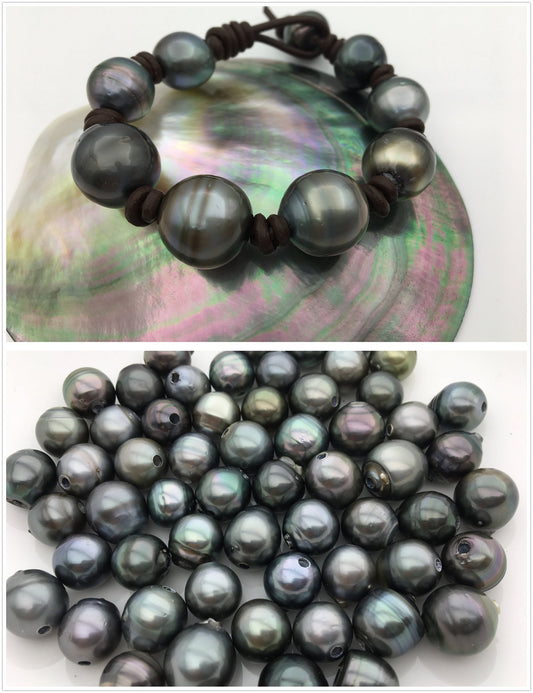 10.5-12mm Real Tahitian pearl bracelet,High Luster pearl,Pearl Leather bracelet,Taitian pearl bracelet,Black Leather bracelet,Le10-009