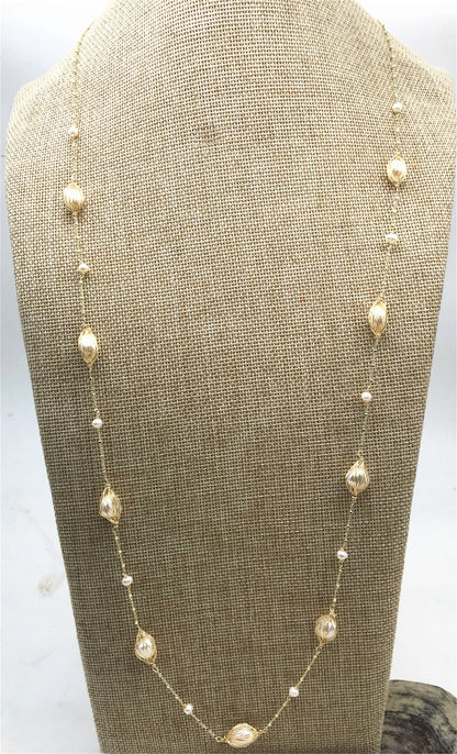 42'' white freshwater pearl gold chain necklace,NC1-039