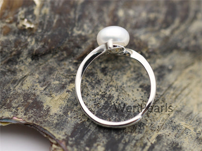 AAA white Pearl Genuine Sterling silver ring,anniversary ring,cheap wedding rings for women,sterling silver 925 open ring jewellery,R1-019