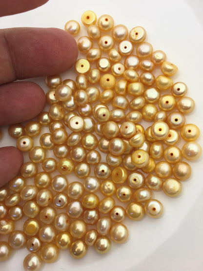 30pcs AA+ 6-7mm deep yellow Button Round pearls,0.9mm half hole,BTN6-T10