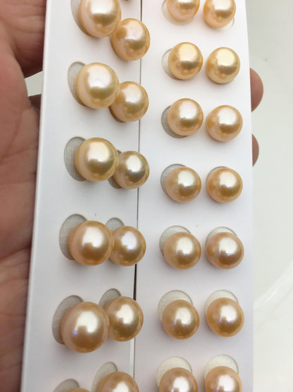 2 pairs AAA 10-10.5mm orange round freshwater pearls pair,half hole,RP10-3A-2