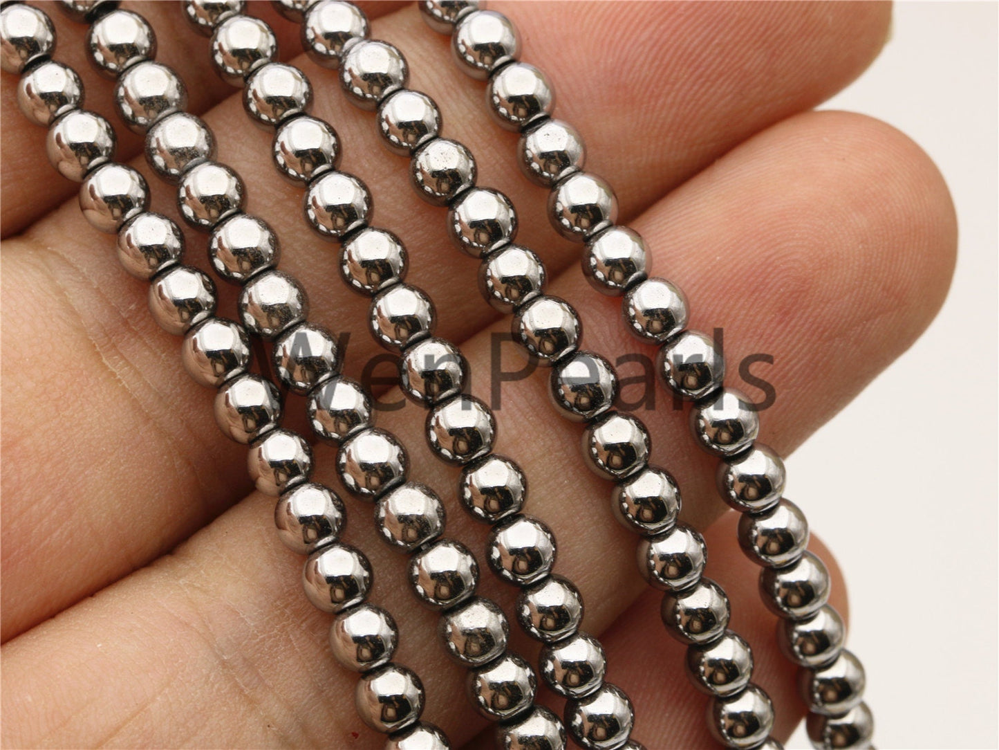 Hematite White Gold,silver Gray 3mm Smooth Round,AAA, 135 beads,15.5 inches,G50-R3-005