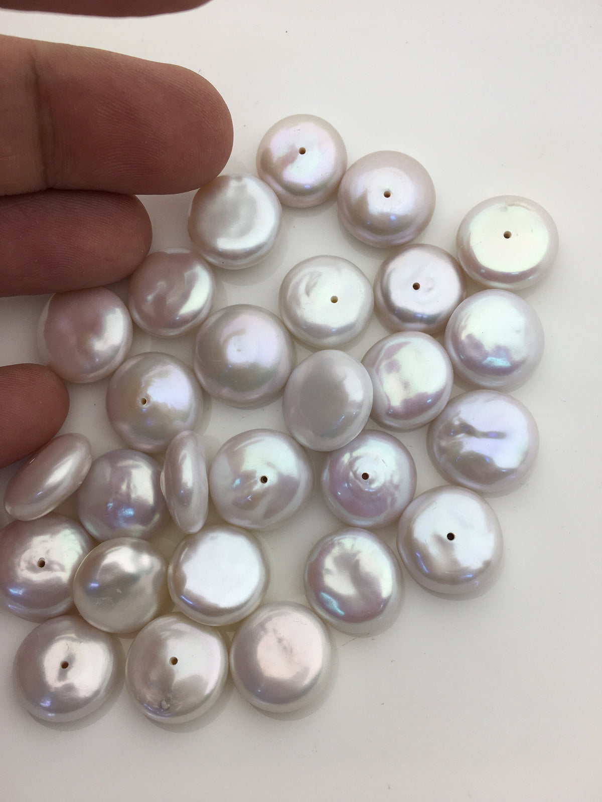 11pcs AA+ 14-15mm White Coin freshwater pearls,0.9mm bottom half hole,diy bead,COIN12-T15