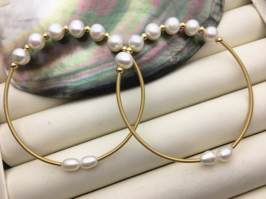 7'' AA+ white color pearl handmade bangle bracelet, B8-055-7