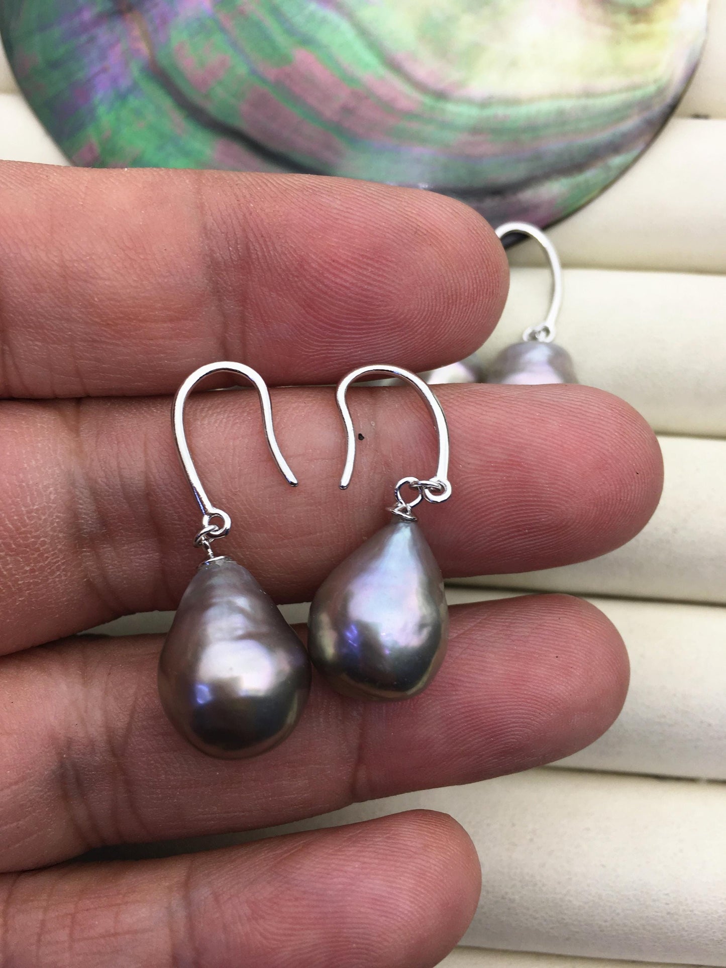 1 pair AAA 12-13mm gray drop edison pearl dangle earrings,S925 Sterling Sliver earrings,SE3-T9-54