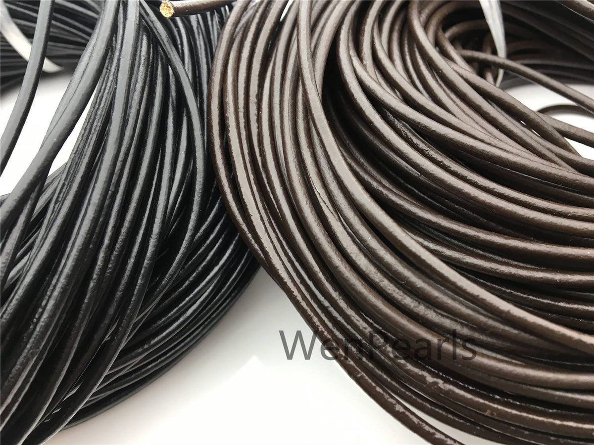 3mm Black/Coffer Round Leather Cord,Wholesale Jewelry Supplies,Distressed Matte Finish,LC3-204