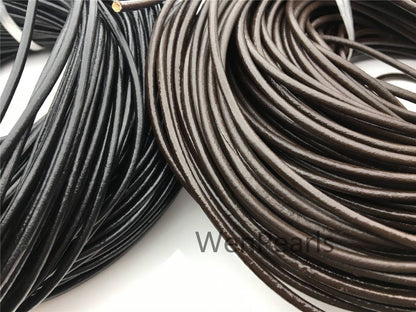 3mm Black/Coffer Round Leather Cord,Wholesale Jewelry Supplies,Distressed Matte Finish,LC3-204