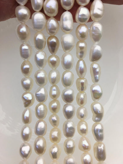 AAA 9.4-10.4x11-14mm white long nugget freshwater pearls,cultured freshwater baroque pearl bead string,LM10-3A-5