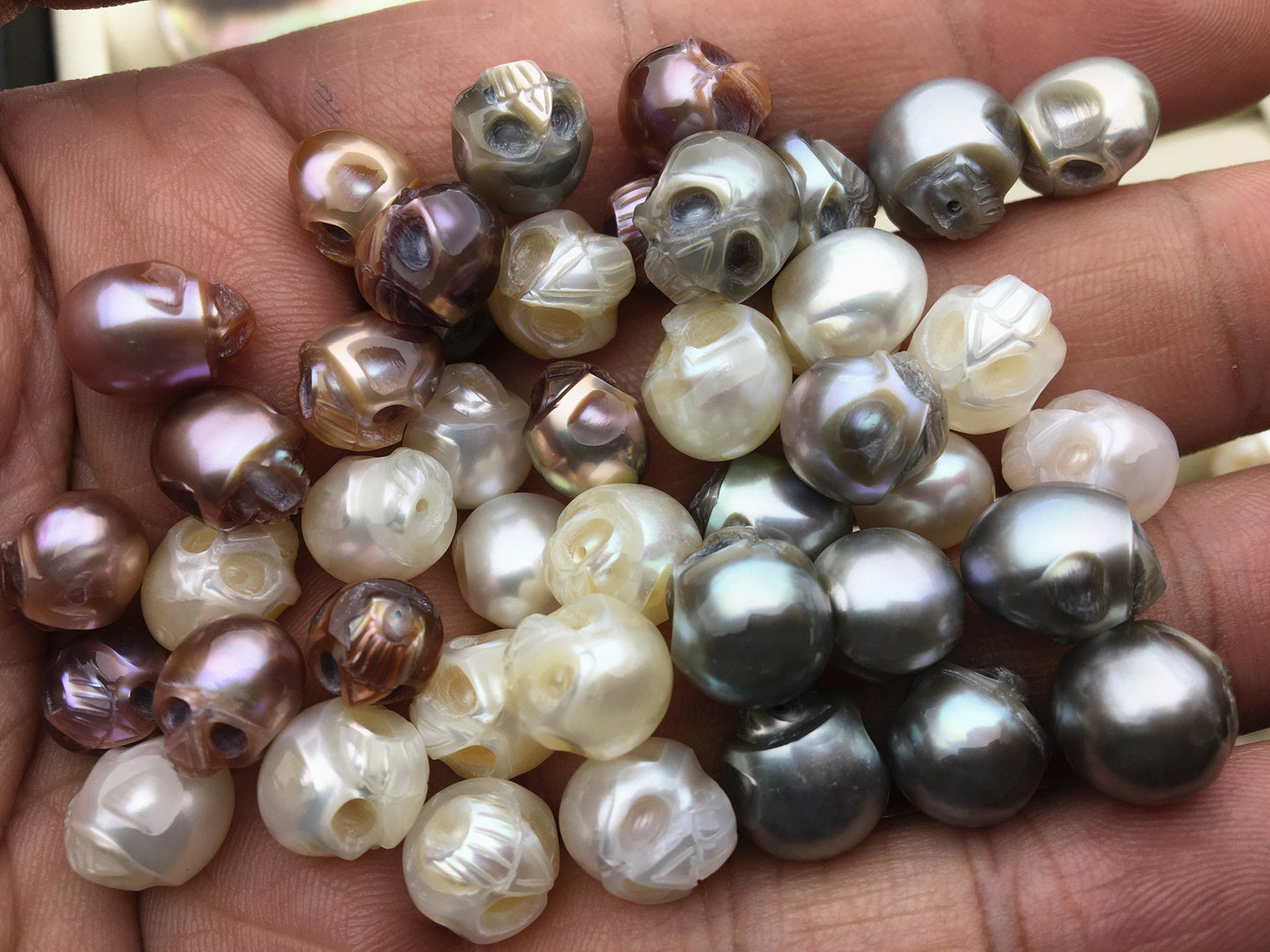50% OFF 1pc AAA White/Pink/Purple/Gray/Black 7-11mm HandMade Carved Skull Freshwater Pearl Beads For necklace pendant earrings,CAC-006