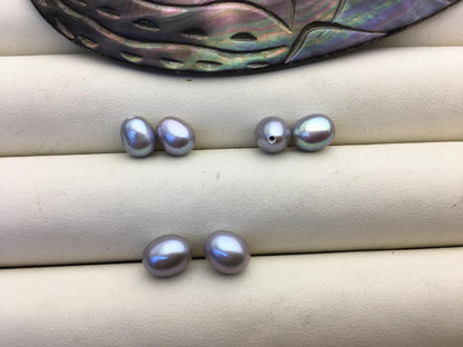 2 pairs AAA 6.3-7mm gray rice freshwater pearl pairs,tear drop pearl earrings,dangle pearl earrings,LR6-3A-15