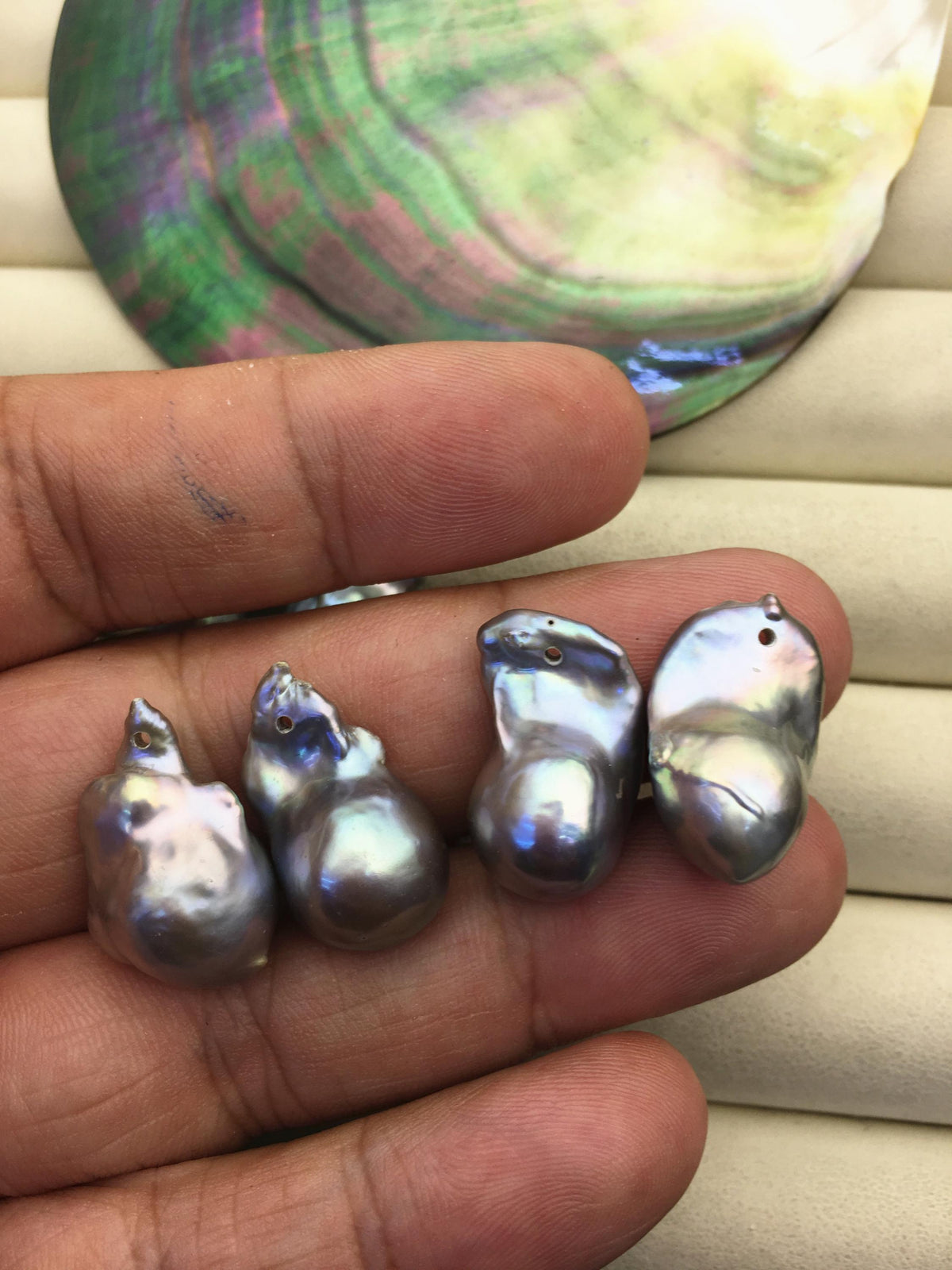 2 pairs AA+ 12-16mm Gray Flameball Pearl Pairs - large Baroque freshwater pearl pairs- 1.0 top side hole, FL15-3A-8-46