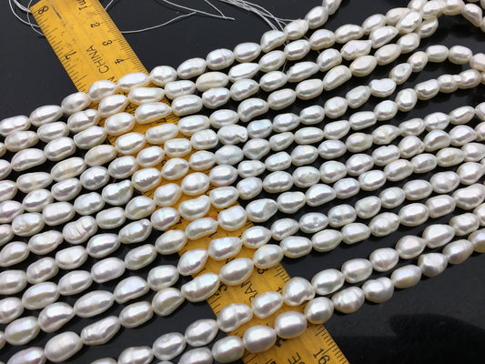 AA+ 6.4-7.4mm white nugget freshwater pearls,Cultured white freshwater pearls beads,teardrop pearl necklace,LM7-2A-5