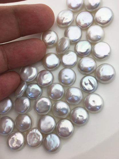 5pcs AAA 12-13mm white coin freshwater pearls, flat pearl bead strings,flat round pearls,COIN12-3A-1