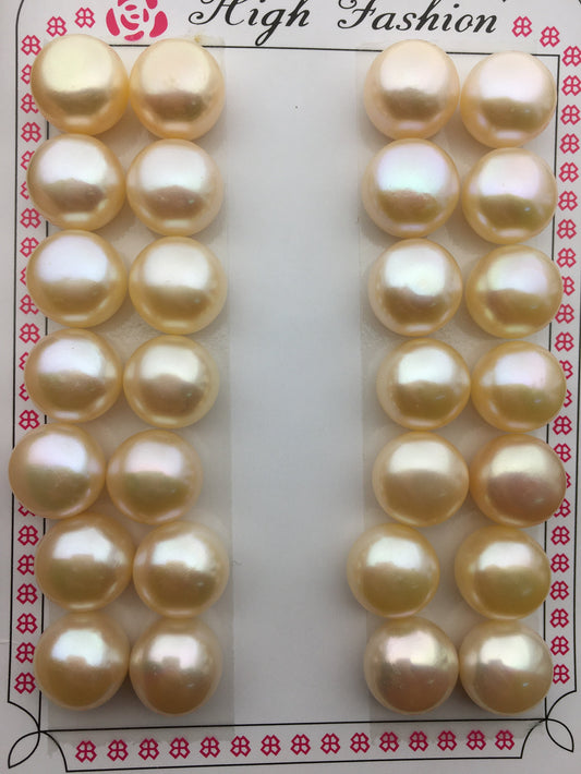 1 pair AAA 12-12.5mm pink big button round freshwater pearls,BTN12-T2