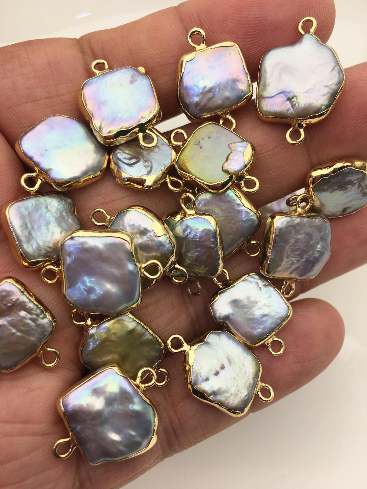 5pcs AA+ 12-15mm Gray Block Pearl Pendant with Gold Electroplated Edge for make Earrings bracelet necklace,wen pearl,EDG-014
