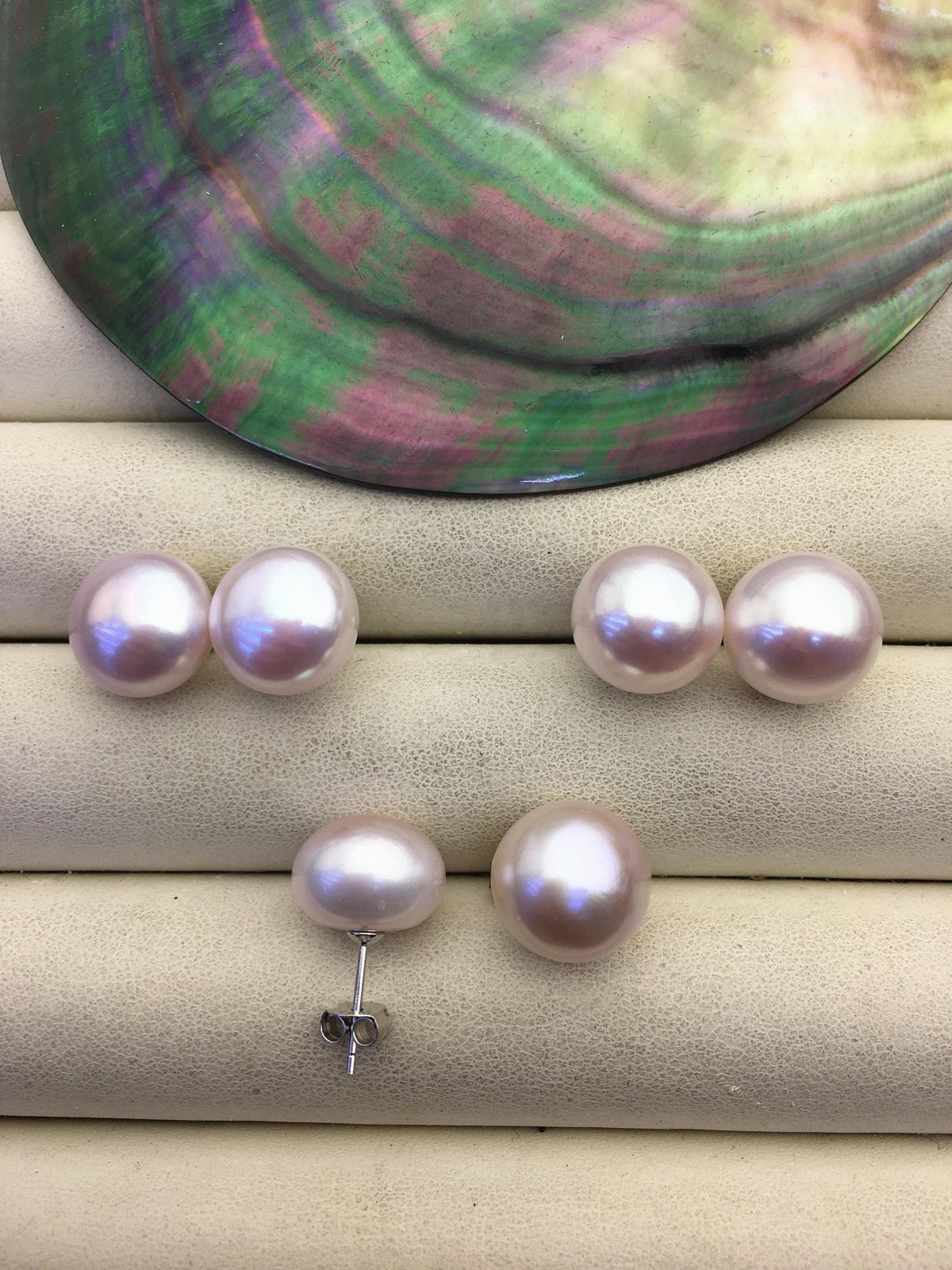 AAA 12-13mm light purple button round Pearl Stud Earrings,freshwater pearl earrings,Wedding,classic pearl studs,SE1-069-27