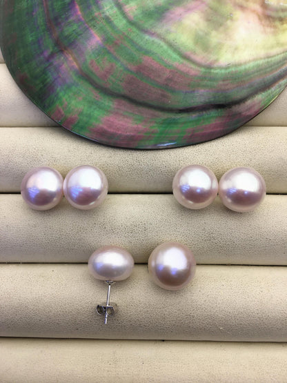 AAA 12-13mm light purple button round Pearl Stud Earrings,freshwater pearl earrings,Wedding,classic pearl studs,SE1-069-27