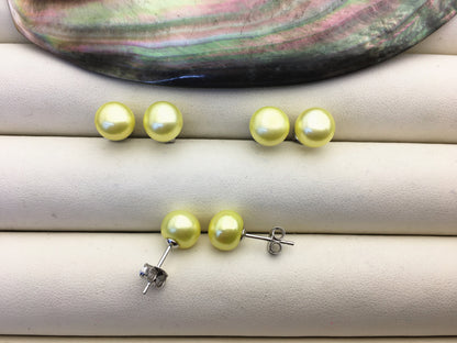 AAA 8-8.5mm yellow pearl stud earrings,Sterling Silver,SE1-015