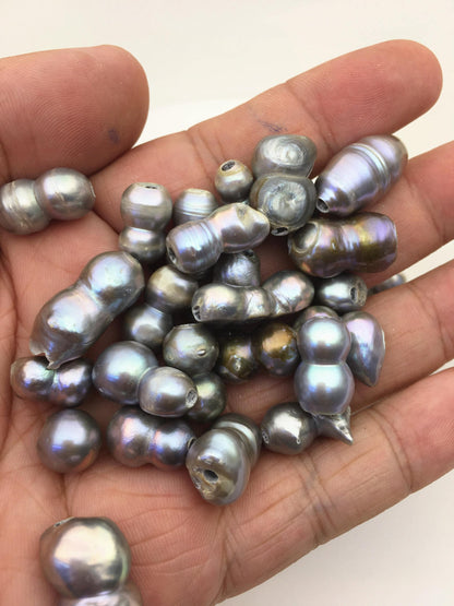 50pcs A 10-14mm gray baroque freshwater pearls, 2.2mm large hole,ZS-T44