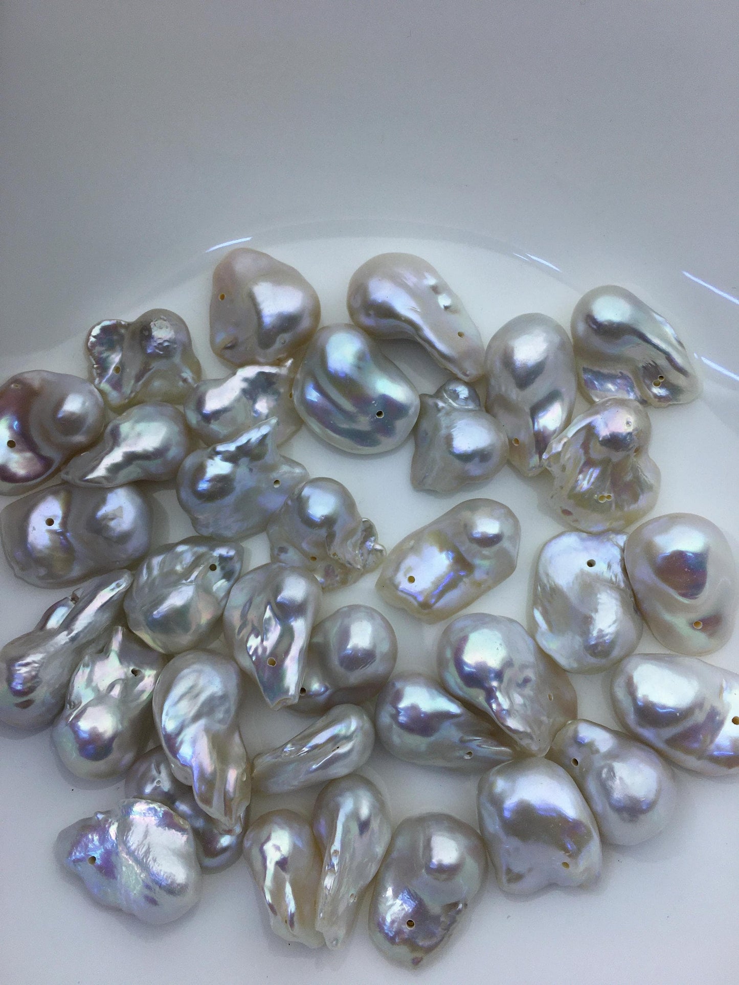 10pcs AAA 15-18mm Big White Flame ball Pearl - 1.0mm side hole,FL15-T4-5