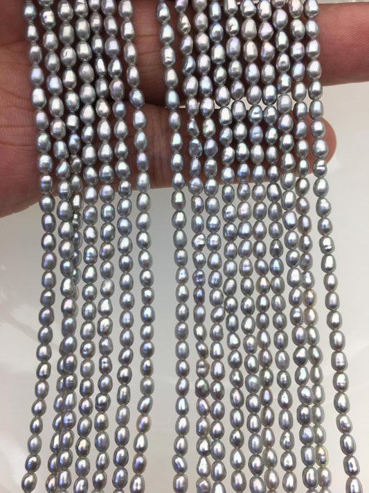 AAA 3-3.5mm gray rice pearls,full strand,oval loose pearl beads,diy pearl,genuine pearl,Cultured pearl,diy pearl beads,LR3-3A-21