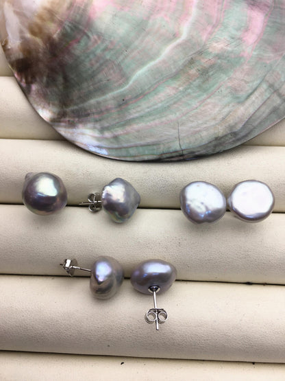 3 pairs AAA 11-13mm gray nugget baroque edison pearl stud earrings,SE3-T1