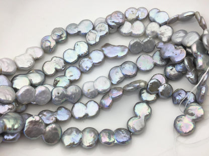 16'' AA+ 12-15mm Gray Big Coin freshwater pearls,diy bead,flat round pearl bead,COIN12-2A-2-5