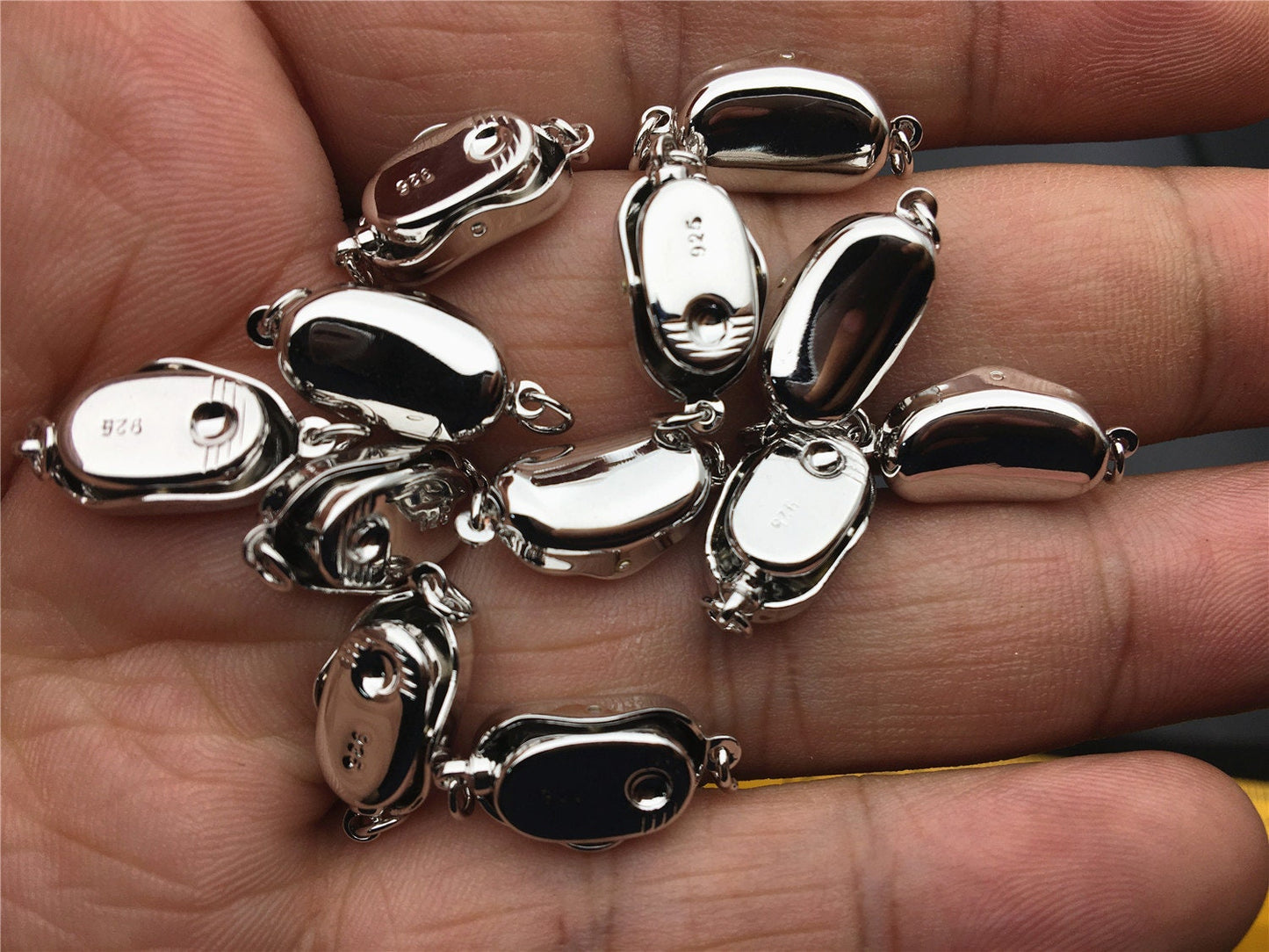 925 Sterling Silver or Alloy plated white gold Bean Shaped Clasp,Easy Push Clasp for pearl bracelet necklace,DIY clasp,ASL-CL-008