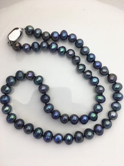 18'' AA+ 7.3-8mm green black near round pearl Necklace,Pearl necklace,NPN1-008