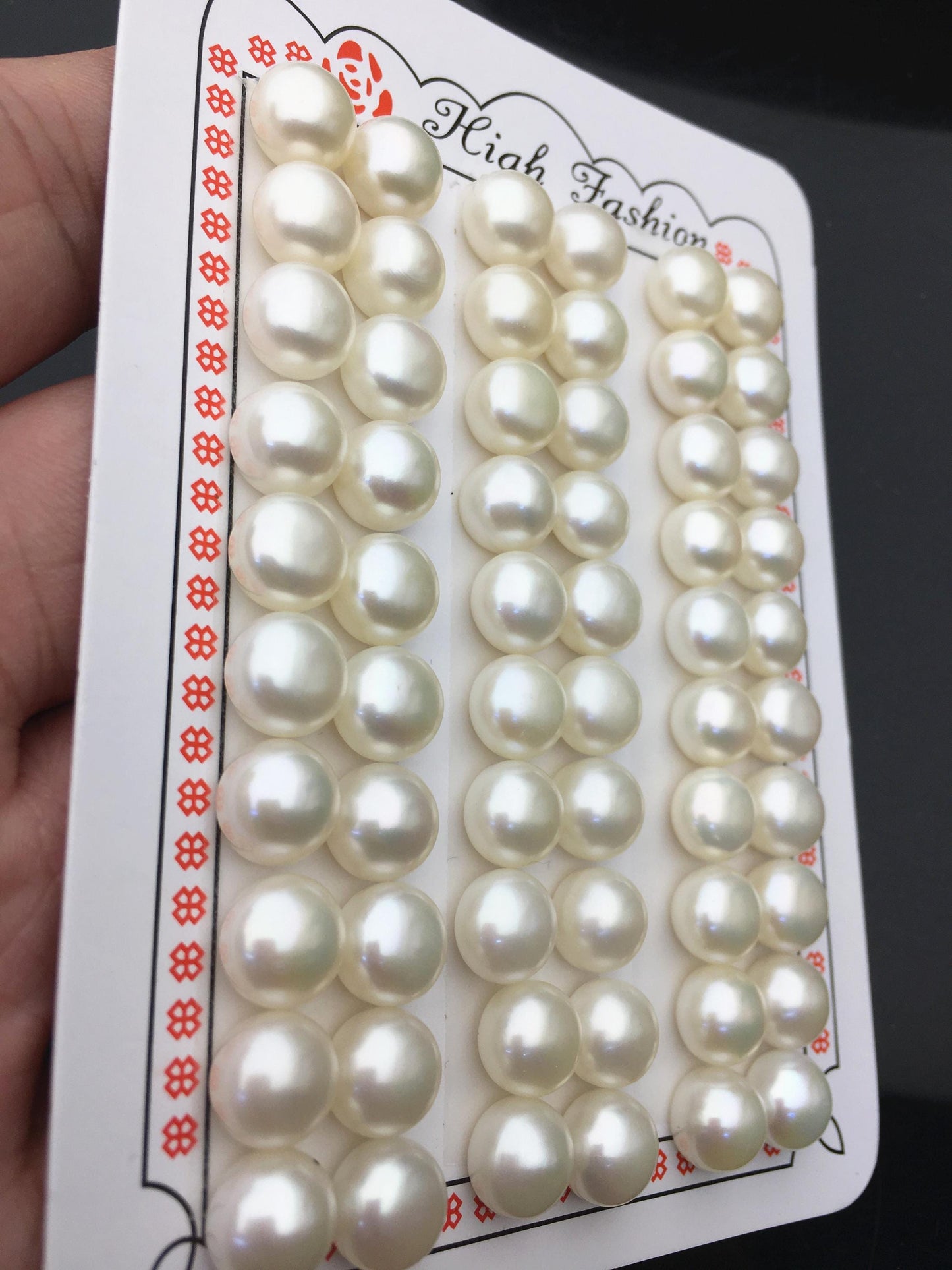 10 pairs AAA 9-9.5mm button round freshwater pearls pairs,earring material,flat back pearl pair,half drilled,BTN9-3A-4