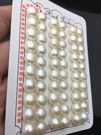 10 pairs AAA 9-9.5mm button round freshwater pearls pairs,earring material,flat back pearl pair,half drilled,BTN9-3A-4
