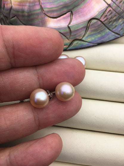 1 pair AAA 10-11mm light purple button round Pearl Stud Earrings,freshwater pearl earrings,Wedding,classic pearl studs,SE1-T43