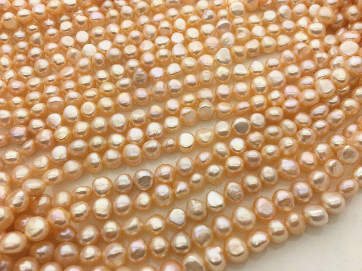 AAA 8.5-9.5x9-10mm Pink Peach Color nugget freshwater pearls,full strand,LM9-3A-5