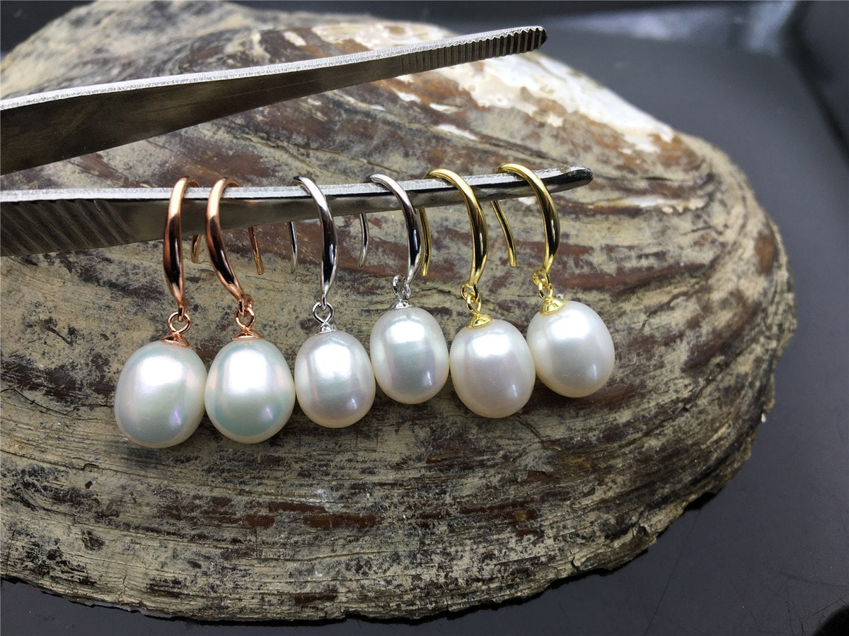 9mm white/gray/yellow/black oval rice pearl dangle earrings,S925 Sterling Sliver pearl earrings,pearl for women,SE3-077