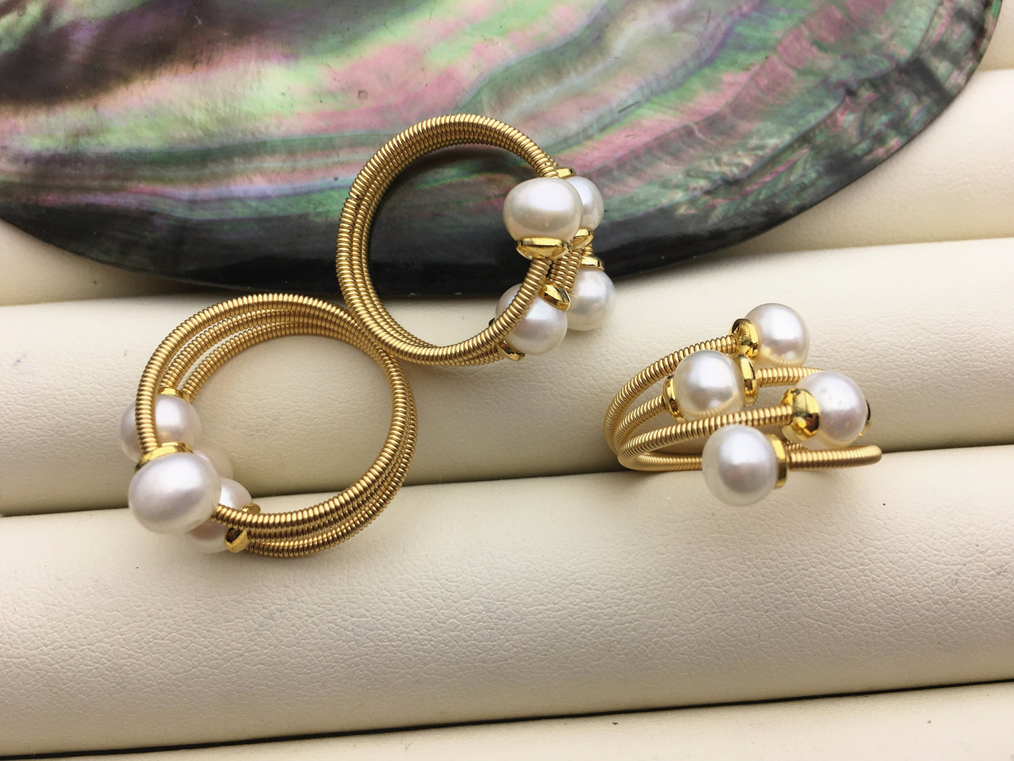 Gold Open white pearl ring,inexpensive engagement rings,fashion rings,fake diamond rings real pearls,inexpensive ring,R1-088-4