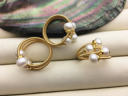 Gold Open white pearl ring,inexpensive engagement rings,fashion rings,fake diamond rings real pearls,inexpensive ring,R1-088-4