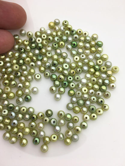 30pcs AAA 4.5-5mm green button round freshwater pearl,0.9mm half hole,BTN4-T3